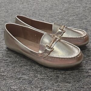AEROSOLES Metallic Gold Slip-On Loafers with Bit Detail